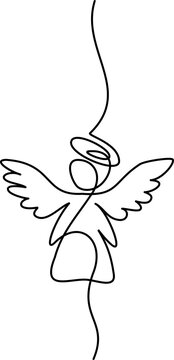 recommend clip art: Christmas angel with wings, one line drawing,