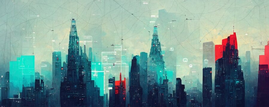 Business background presentation. Network Web Space. 
AI generated art illustration.