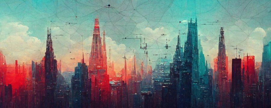 Business background presentation. Network Web Space. 
AI generated art illustration.