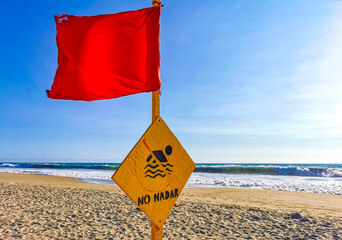 Red flag swimming prohibited high waves in Puerto Escondido Mexico.