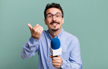 adult man journalist or presenter with a microphone