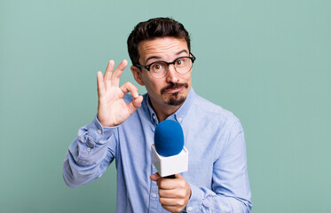 adult man journalist or presenter with a microphone