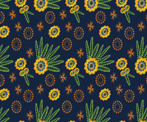 Floral vector repeat pattern with night blue background