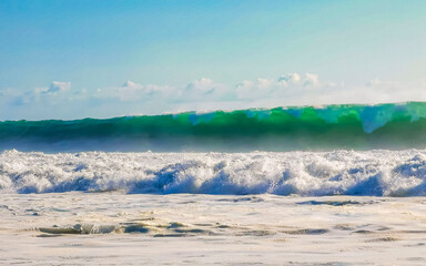 Extremely huge big surfer waves at beach Puerto Escondido Mexico.