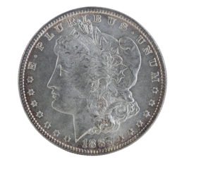 American Morgan Silver Dollar with natural toning on transparent background