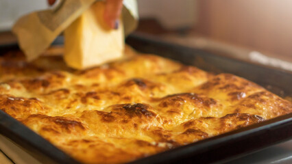 Traditional Bulgarian banitsa made with cheese and butter