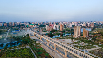Dhaka Metro Rail Project. Dhaka Skyline. Mass Rapid Transport of Dhaka City, Bangladesh. Dhaka Metro Mega Project of Bangladesh