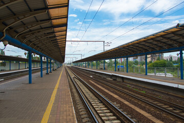railway station in the city, platform and rails
