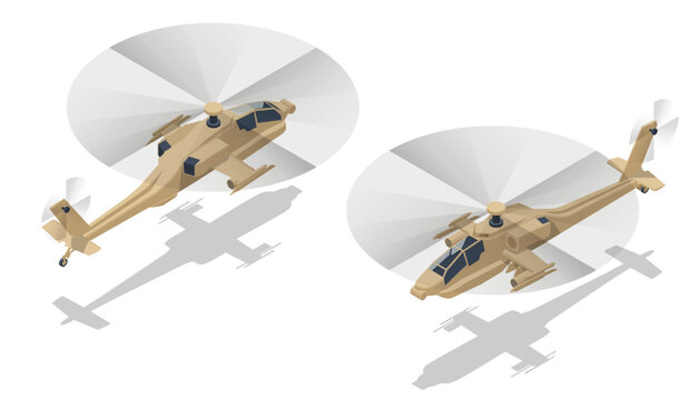 Isometric AH-64 Apache , American attack helicopter. Military Aviation