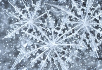 A delicate snowflake crystal floats in the air, spinning gently. Its six shining sides reflect the light, each one a tiny mirror. The ice is so clear that it's almost invisible; only its glittering ed