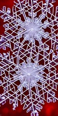 The intricate snowflake crystal is close up in the picture, with its many arms reaching out symmetrically. Its surface is covered in a thin layer of frost, making it sparkle in the light.