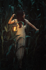 Woman in corn field alone