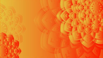 Flower mandala on orange background. Festive folk floral illustration