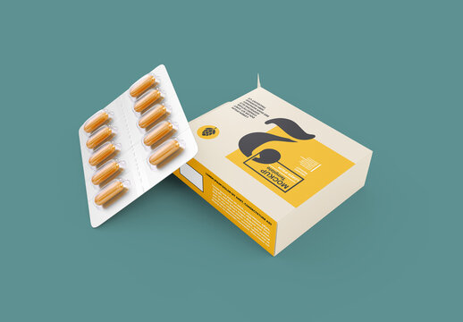 Paper Box with Pills Mockup