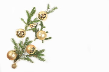 Christmas and New Year mockup for design, screen banner, festive background with fir branches, pine cones and decorations with place for text, postcard,