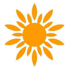 Yellow sun icon on a transparent PNG background. Modern simple flat sunlight, sign. Trendy summer symbol for website design, mobile app.