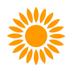 Yellow sun icon on a transparent PNG background. Modern simple flat sunlight, sign. Trendy summer symbol for website design, mobile app.