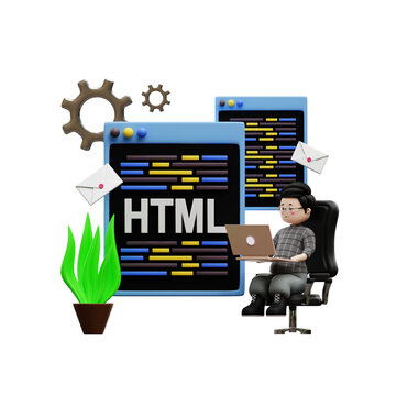 Web developer working on project 3D Illustration, used for web, app, infographic