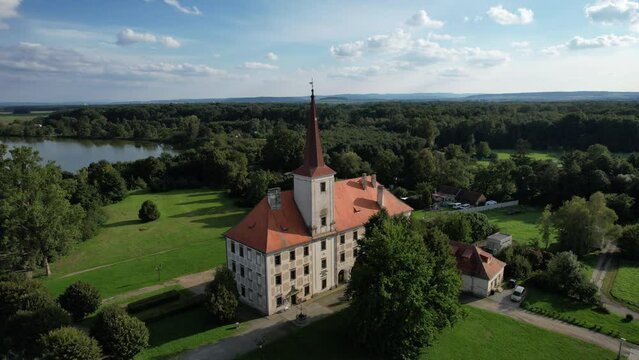 renaissance chateau Chropyne,Moravian region,Czech republic,Europe, aerial panorama landscape view of historical castle