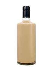 Isolated bottle with stopper with light brown drink or liquid.