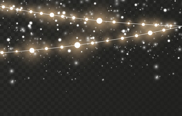 Fototapeta na wymiar Vector garland on an isolated transparent background. Garland with snow png. Christmas garland png. Christmas decoration.