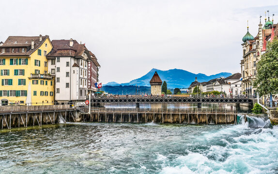 Reuss River Inner Harbor Footbridge Lucerne Switzerland