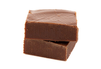 A Cube of Plain Chocolate Fudge Isolated on a White Background