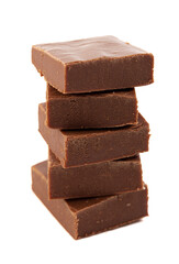 A Cube of Plain Chocolate Fudge Isolated on a White Background
