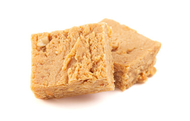Cube of Peanut Butter Fudge Isolated on a White Background