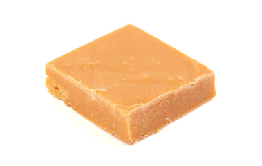 Pieces of Light Brown Fudge Isolated on a White Background