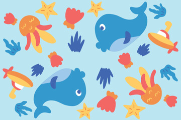 Blue Sea Animal Pattern Background