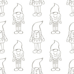 Hand draw style. Monochrome pattern with scandinavian gnomes