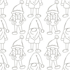 Hand draw style. Monochrome pattern with scandinavian gnomes
