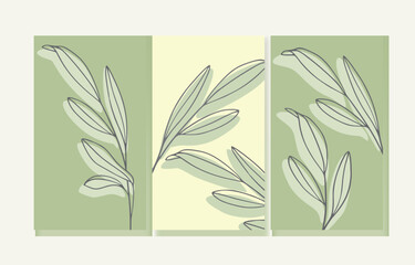 Sprig set background. Leaves outline floral silhoette design. Vector Eucalyptus leaves on green background. Leaves border