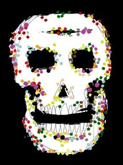 scull with multicolored dots