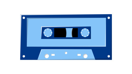 Old retro vintage blue music audio cassette for audio tape recorder with magnetic tape from 70s, 80s, 90s. Beautiful icon. Vector illustration