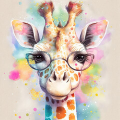 Naklejki  watercolor, baby animals, nursery, nursery decor, wall art, digital art, ai generated, giraffe