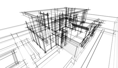 Modern house architectural drawing 3d illustration