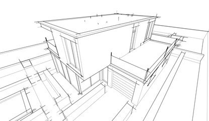 Modern house architectural drawing 3d illustration