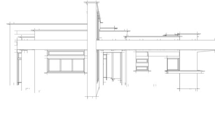 Modern house architectural drawing 3d illustration