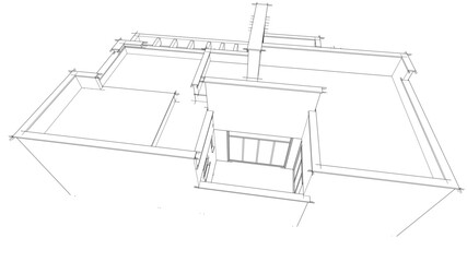 Modern house architectural drawing 3d illustration
