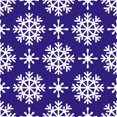 Naklejka na ściany i meble Snowflakes seamless pattern on a purple background. Beautiful background for Christmas and New Year with snowflakes in cartoon style for a wallpaper, textile print, wrapping paper.
