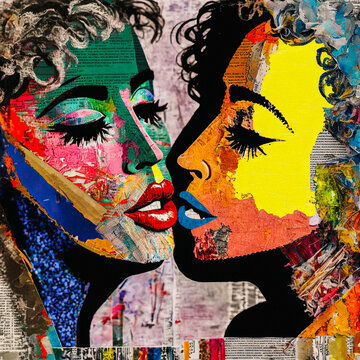 Abstract Collage of Two Women Kissing