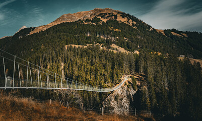 landscape in the mountains with suspension bridge