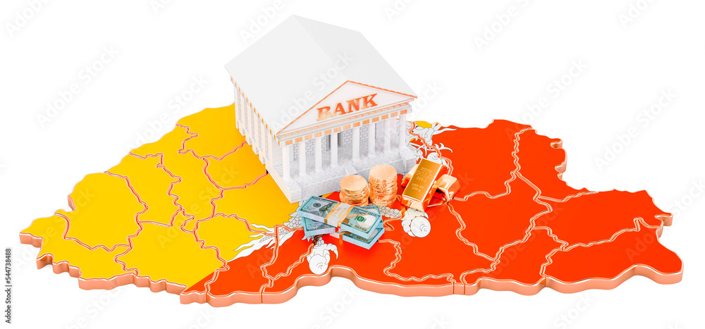 Poster banking system in bhutan concept. 3d rendering
