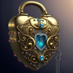 Fototapeta premium Golden vintage lock in the shape of a heart. Gen art 