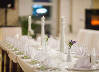 Decorated plate with fork and spoon. wedding Table restaurant