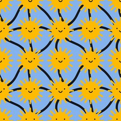 Cartoon weather seamless doodle sun pattern for wrapping paper and kids clothes print and fabrics and linens