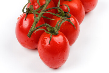 group of cherry tomatoes with real shadows isolated on white background