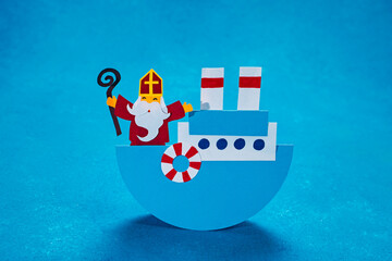 Sinterklaas is coming to town on steamboat - celebration Sinterklaas day paper craft for kids